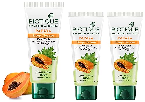 Image of Biotique Bio Papaya Visibly Flawless Skin Face Wash For All Skin Types, 150ml & Bio Papaya Visibly Ageless Face Wash, Pack of 2, 200 ml (2 x 100 ml)