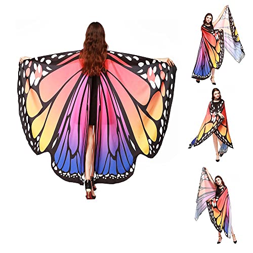 TANCUDER Chal de Mariposa para Adulto Disfraz de Mariposa Alas de Mariposa para Mujer Colores Tela Suave Chal de Alas de Mariposa Ideal para Disfraz de Carnaval Navidad Fiesta de Baile (Rosa + Azul)