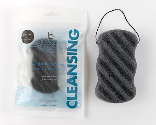 Konjac Body Sponge, Bamboo Charcoal Natural Bath Loofah with String for Cleansing and Exfoliating Sensitive Skin, Vegan, Gentle Puff Sponges, Pouf Alternate to Exfoliate and Cleanse for Men and Women