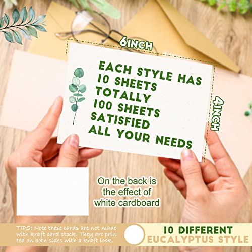 Image of Spiareal 100 Pcs Greenery Note Cards 4x6in, Eucalyptus Leaves Blank Note Cardstock Floral Watercolor Index Thank Greeting Cards for School Office Wedding Baby Shower(Milk White)
