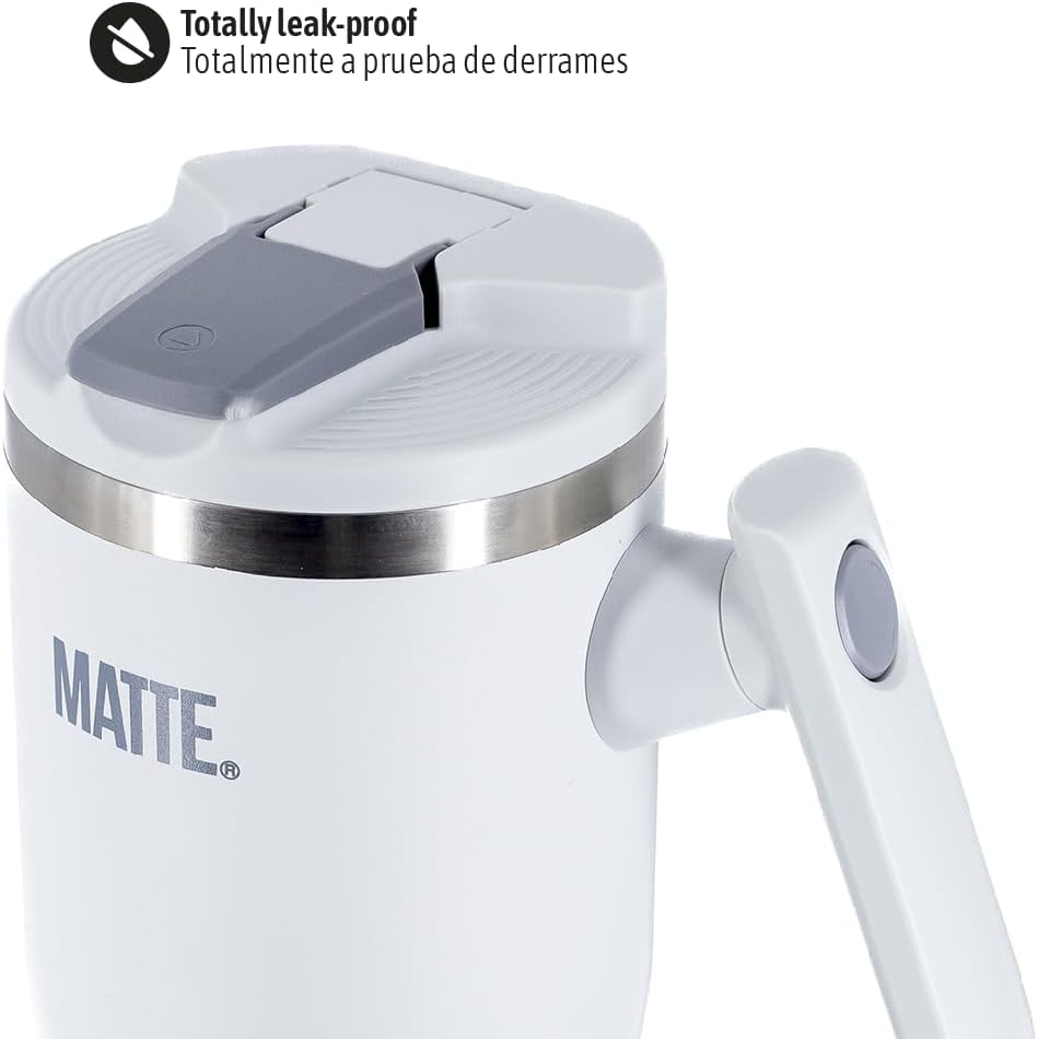 Matte 32 oz tumbler with handle and straw - Leak Proof Tumbler - Insulated Tumblers - Stainless Steel Tumbler - Hot and Cold Drinks (Cool Gray, 32oz) - Image 3