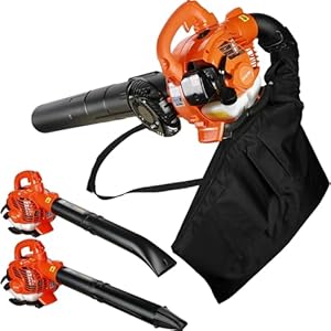Gas Leaf Blower and Vacuum, 26CC 2 Stroke Leaf Blower and Mulcher with Bag, Blowing and Suction 2-in-1, 424 CFM Handheld Cordless Snow Blower for Cleaning Leaf Road Snow (Orange)