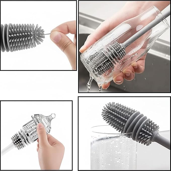 Image of 5-in-1 Baby Daily Care,1 Bottle Cleaning Brush with 2 Ultra Soft Baby Bath Sponge and 3 Self-Adhesive Wall Hooks, Newborn Bathing and Feeding Combo Set BPA-free, non-toxic, and child-safe materials.