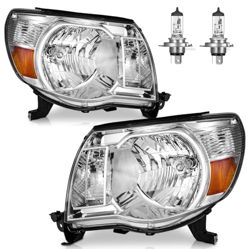 ROADEAL Headlights W/Bulbs for 2005 2006 2007 2008 2009 2010 2011 Toyota Tacoma Halogen Headlamp Replacement Driver & Passenger Side