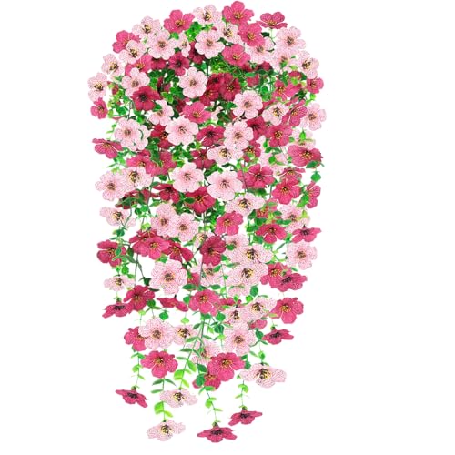 Epaing Kunstblumen Hängend, 2 Stück Künstliche Blumen für Draußen, Hängepflanze Künstlich, Hängende Kunstpflanzen, Künstliche Hängepflanzen für Haus Balcony Hof Hochzeit im Indoor-Dekor(Rose Pink)