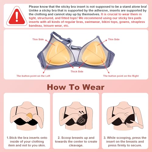 Image of LAZYROSY Double Sided Sticky Invisible Push up Silicone Bra Ultra Boost Inserts Pads Reusable Push Up Lift Self Adhesive Bra Pads for Bikini Swimsuit (Light Yellow, B)