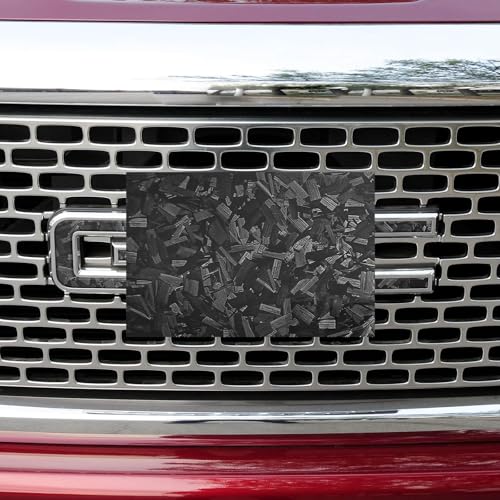 Image of Compatible with Black Forged Carbon Fiber Bowtie Emblem Wrap Kit GMC Logo Overlay Vinyl Wrap with Squeegee and Cutter 9PCS