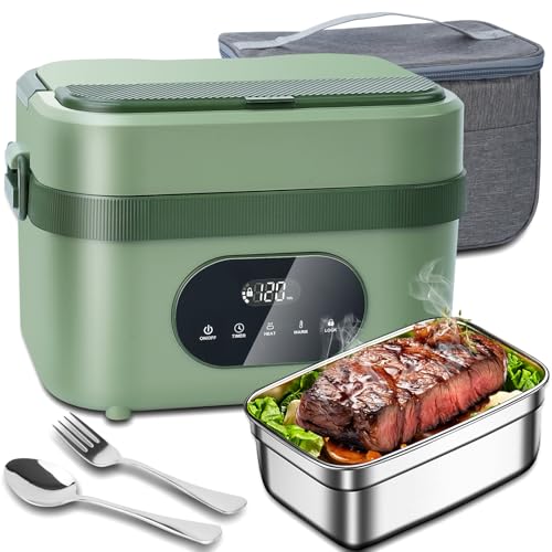 MDHAND Heated Lunch Box - Cordless Electric Lunch Box for Adults, 18000mAh Battery Powered Self Heating Food Warmer for Office Work Car Travel Outdoors, Scheduled Heating & 1.5L Stainless Container