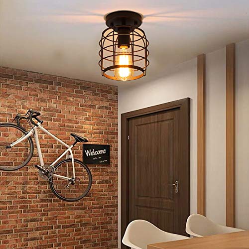 Ke senle Industrial Vintage Flush Mount Ceiling Light,Rustic Metal Cage Pendant Lighting Lamp Fixture for Hallway Stairway Kitchen Garage - Image 3