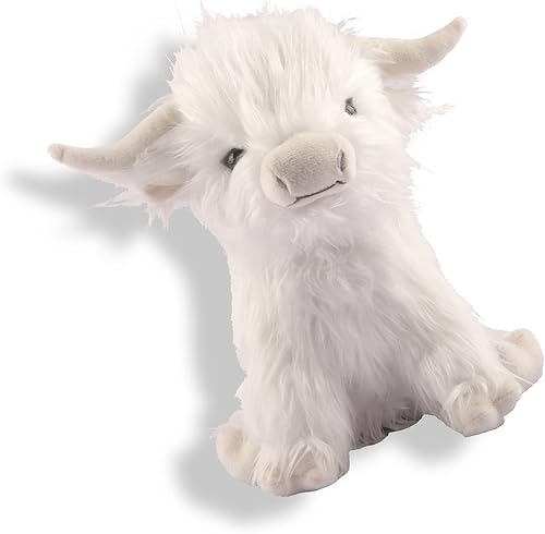 EVOLVEOVER Highland Cow - Juguete de peluche realista y esponjoso escocés de felpa de vaca blanco EVOLVEOVER Highland Cow - Juguete de peluche realista y esponjoso escocés de felpa de vaca blanco