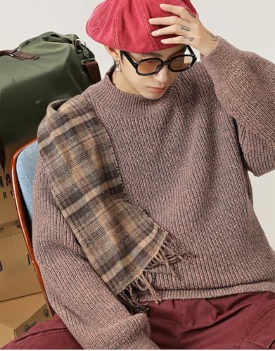 LAPRBY Mens Crewneck Y2k Vintage Sweater Casual Long Sleeve Knitted Pullover Tops Sweaters Winter Fall Outfit (Pink Grey,Medium)2