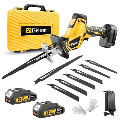 Akku Säbelsäge 21V, 3500 RPM Bürstenlosem Motor, Hochleistungsbatterien 2 * 21V 4.0 Ah Extended Standby, 8 Sägeblätter Für Holz, Metall, PVC