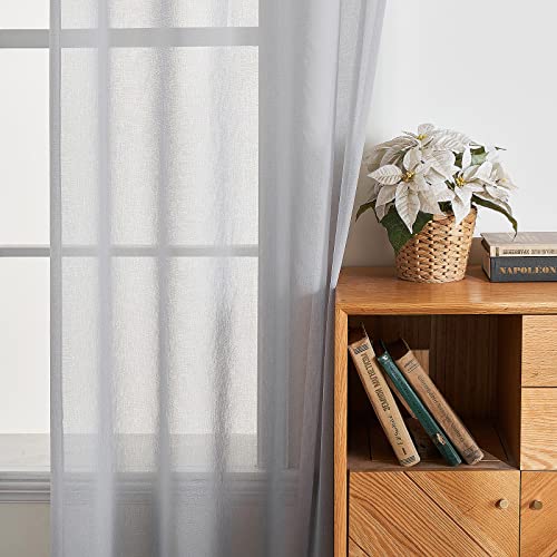 EMEMA 2 Panels Transparent Voile Curtains with Soft Eyelets Windows for Bedroom and Living Room Elegant Living Room 140 x 270 cm Grey - Image 4