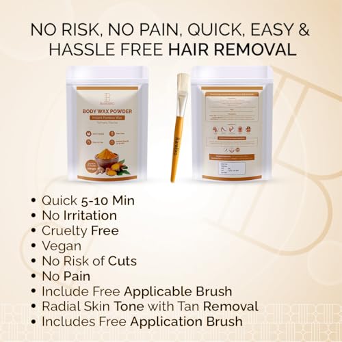 Image of Turmeric Hair Removal Wax Powder for Women & Men | Professional & Painless Herbal Wax Powder with Natural Ingredients for All Skin Types | Quick, Easy to Apply Hair Removal for Smooth Skin with No Irritation or Skin Rashes 100 Gms