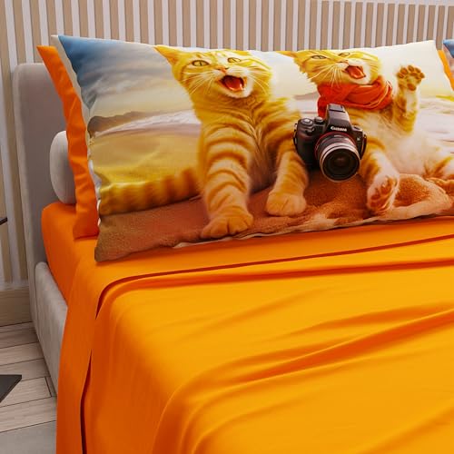 PETTI Artigiani Italiani - Parure de lit pour Animaux avec Chats en Coton avec taies d'oreiller en Impression numérique, draps Doubles Maxi, Parure de lit Double...