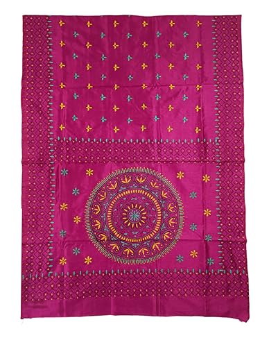 Image of SHRISTI CLOTHINGS Women's Hand Embroidered Cotton Silk Kantha Stitch Saree with Blouse Piece (SB420324 PURPLED16)