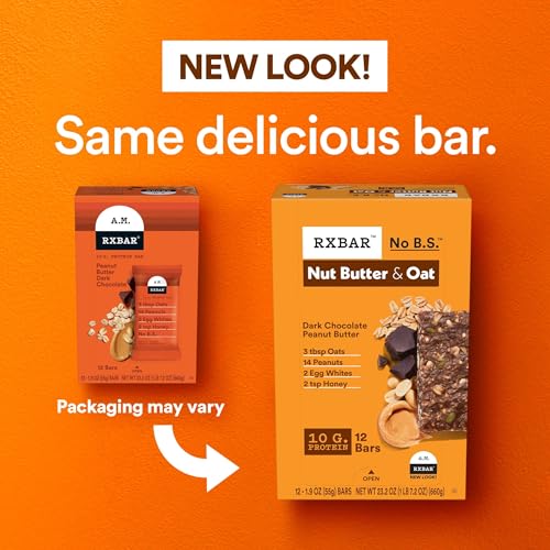RXBAR Nut Butter and Oat Protein Bars, Protein Snacks, Snack Bars, Dark Chocolate Peanut Butter, 23.2oz Box (12 Bars) - Image 3