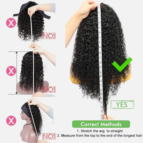 Image of WENYAN Deep Wave Headband Wig Human Hair 16 Inch Curly Glueless Wigs #1B