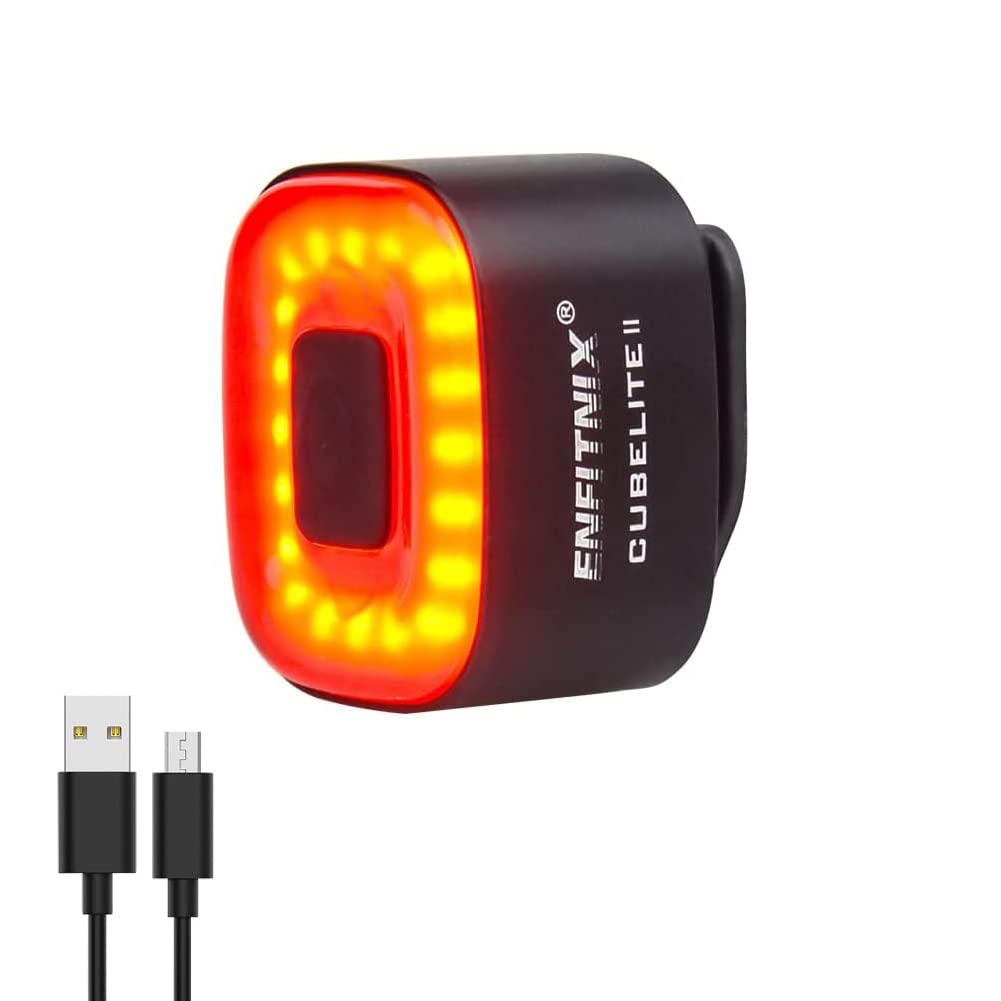 ENFITNIX Cubelite II Bike Tail Light,Brake Sensing Rear Lights,Waterproof, Ultra Bright LED Warning Back Lights,USB Rechargeable,Metal Design