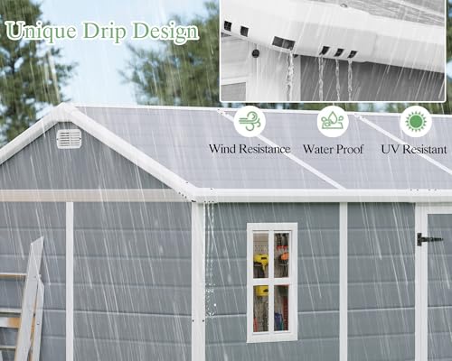 10.5x7.6x7.5 ft Outdoor Resin Storage Shed with Floor, Windows & Air Vents, Large Waterproof Tool Shed for Garden, Backyard, Lawn Equipments & Bikes, Grey - Image 7