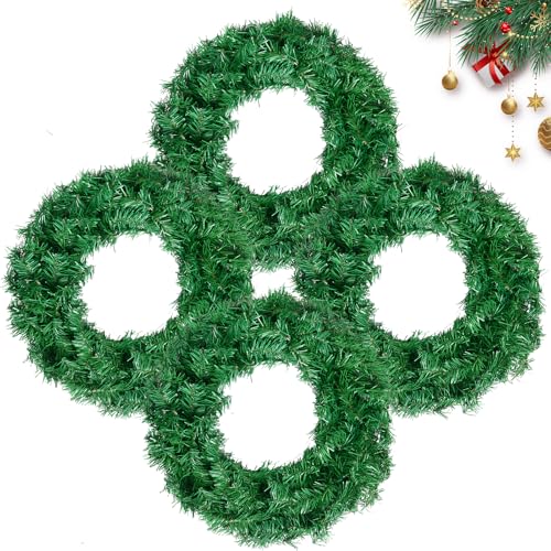 Christmas Wreaths For Front Door Outside, Wreaths For Christmas Decorations,16' Canadian Artificial Pine Christmas Wreath For Christmas Day Party,Unlit Wreaths For All Seasons (4, Green 16')