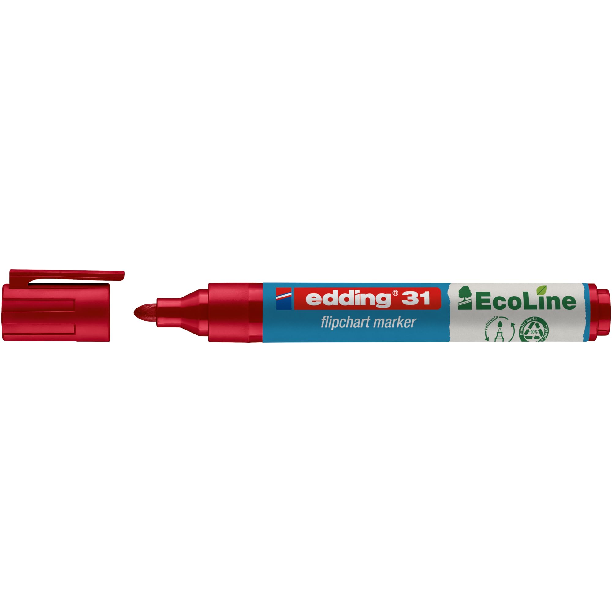 edding 31 EcoLine flipchart kalemi, kırmızı, 1 kalem, yuvarlak uç, yeniden doldurulabilir