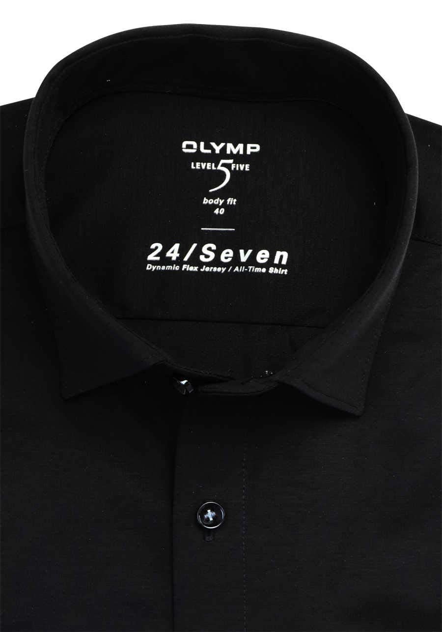 OLYMP Level Five Body fit Hemd 24 / Seven extra Langer Arm Jersey Stretch schwarz
