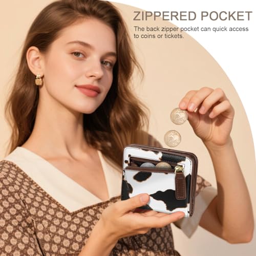 Image of Cow Print Womens Wallet Small Thin Credit Card Holder Mini Purse | Slim Women RFID Blocking Bifold Cow Print Leather Wallets Ladies Pocket Card Holders for Travel & Daily Use