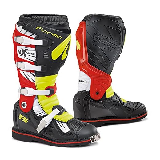 FORMA Botas Moto Terreno TX Homologado CE, Negro/Amarillo Fluorescente/Rojo, 42
