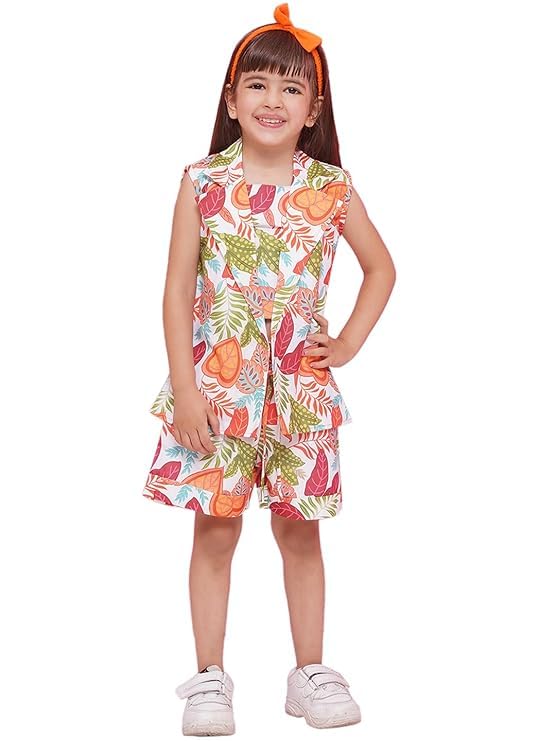 AJ DEZINES Kids Clothing Printed Beach Summer Dress Cotton Cord Set Top Short and Jacket for Girls