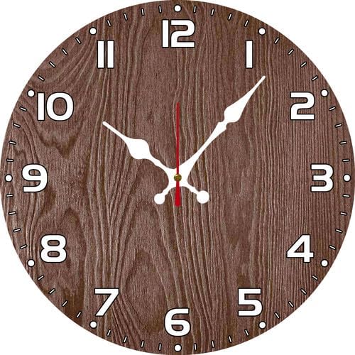 Reloj de pared marrón de 10 pulgadas redondo de madera retro silencioso sin tictac funciona con pilas para baño, cocina, dormitorio, sala de estar,