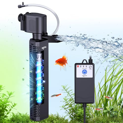 Image of SEAOURA UV Aquarium Filter with Timer for 40-80 Gallon Fish Tanks | Built In UV Water Clarification System Programmable Adjustable Cycle Timer Clears Green Water & Controls Algae
