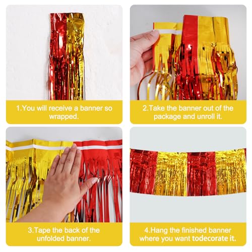 Image of BEISHIDA 3 Packs Metallic Foil Fringe Garland Red Gold Wall Hanging Tinsel Fringe Banners for Car Floats Bridal Shower Wedding Birthday Easter Graduation Holiday Party Decoration(30 Feet)