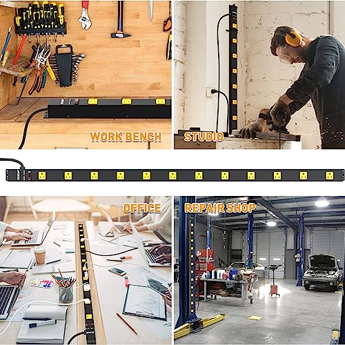 12 Outlet Industrial Long Power Strip Wide-Spaced Outlets with 15Ft Cord - image 5