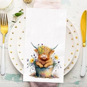 Anydesign 80pcs cute highland cow guest napkins rustic farmhouse disposable napkins watercolor highland cow flower hand towel paper napkins for bathroom party supplies table decor  urban country home decor