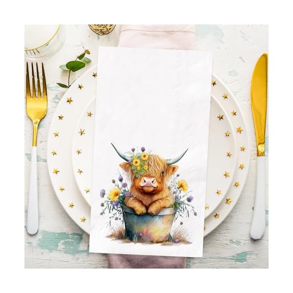Anydesign 80pcs cute highland cow guest napkins rustic farmhouse disposable napkins watercolor highland cow flower hand towel paper napkins for bathroom party supplies table decor  urban country home decor