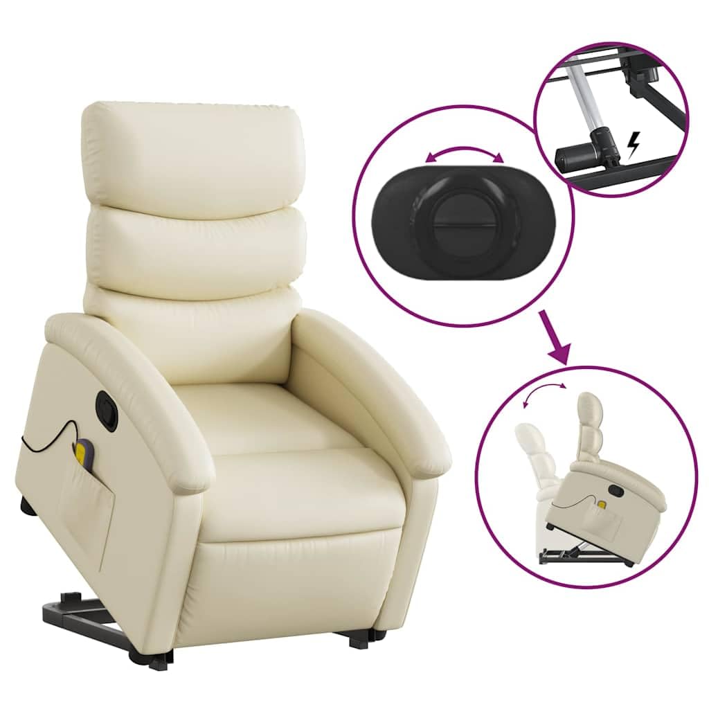 Sillón elevador reclinable con masaje de 6 puntos, de piel sintética, función de elevación eléctrica y reclinación manual, estructura estable de madera y metal,