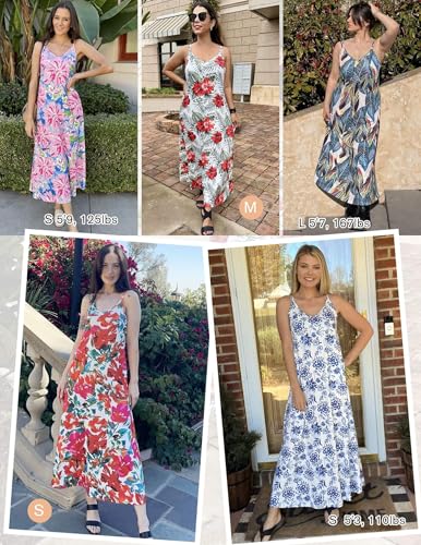 Image of Zeagoo Sleeveless Maxi Dress for Women Long Floral Dresses for Women Spaghetti Strap Summer Dress with Pockets, Floral-2,L