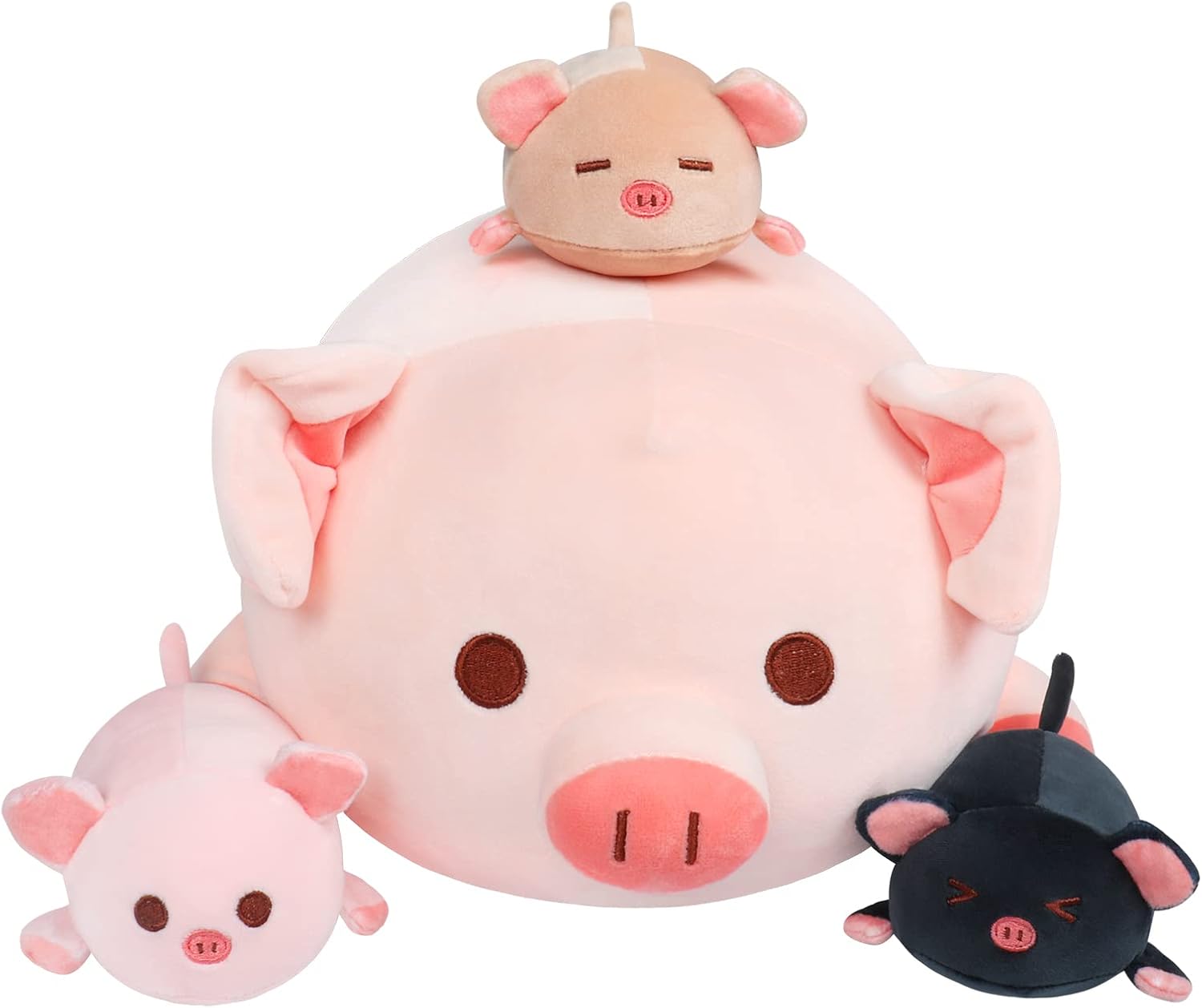Achwishap Pig Stuffed Animal Mommy 19.6” with 3 Pig Babies Plush,4 PCS Cute Pig Plushie Pillow,Kawaii Plush Toys Soft Hugging Pillow for Kids Girls Boys Birthday Gifts Plushies(Pink Pig Family)