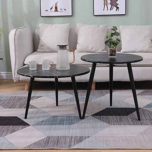 Moderna mesa de centro industrial con parte superior redonda de madera y marco de metal resistente, elegante mesa auxiliar de sofá para sala de estar, fácil montaje, acabado negro, perfecta para