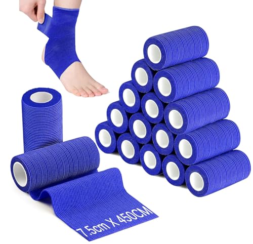 Ziamzra 10 cm x 4,5 m Venda Cohesiva 12 Rollos Tape Crossfit Azul Oscuro Vendaje Autoadhesivo Respirable Esparadrapo Deportivo Venda Elástica Adhesiva Cinta Cohesiva para Tobillos Muñeca Pies Brazos