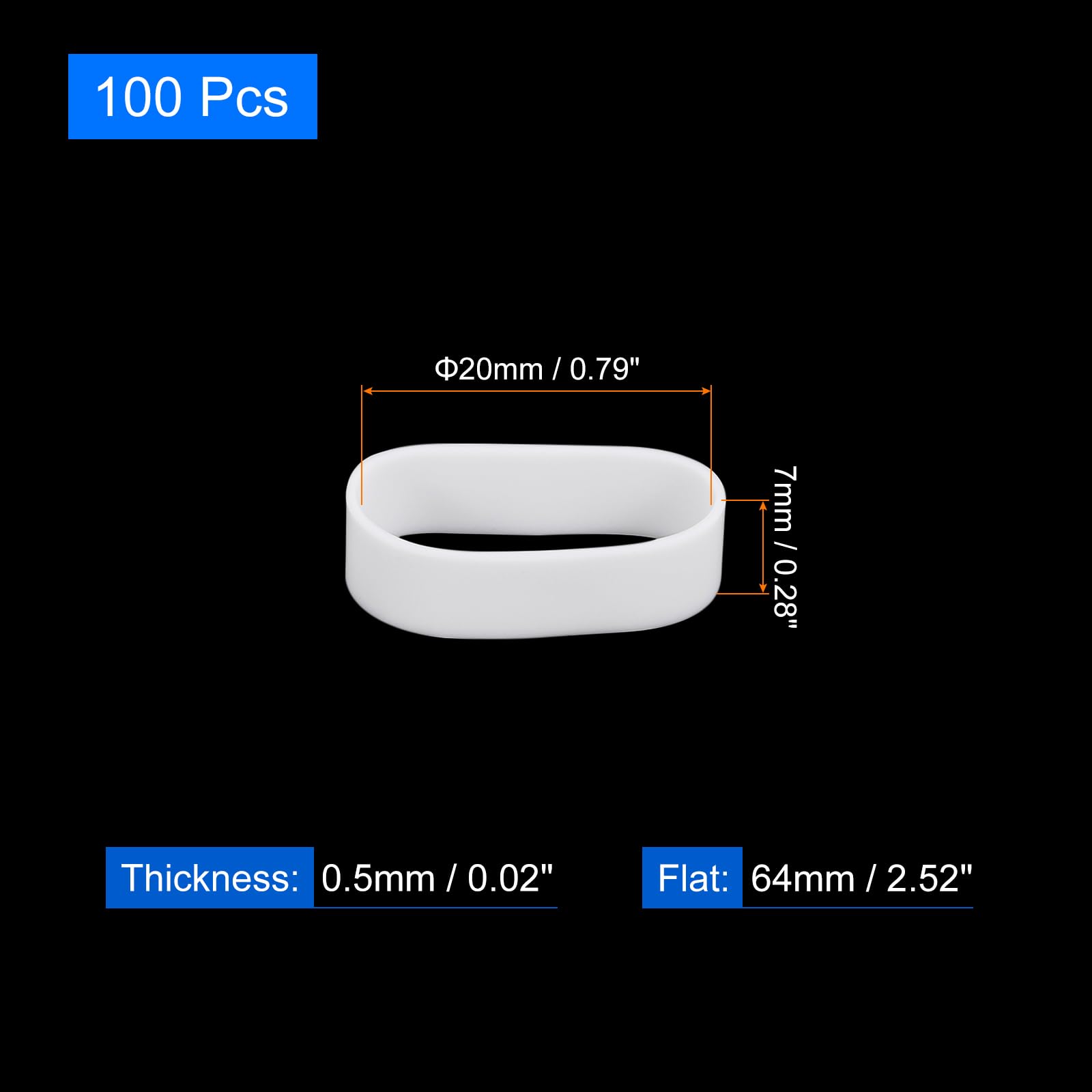 uxcell 100Pcs Silicone Rubber Bands, 20x7mm Rubber Bands Rings Cable Ties Strong Elastic Bands Non-slip for Cord Wrapping Bag Wraps, White