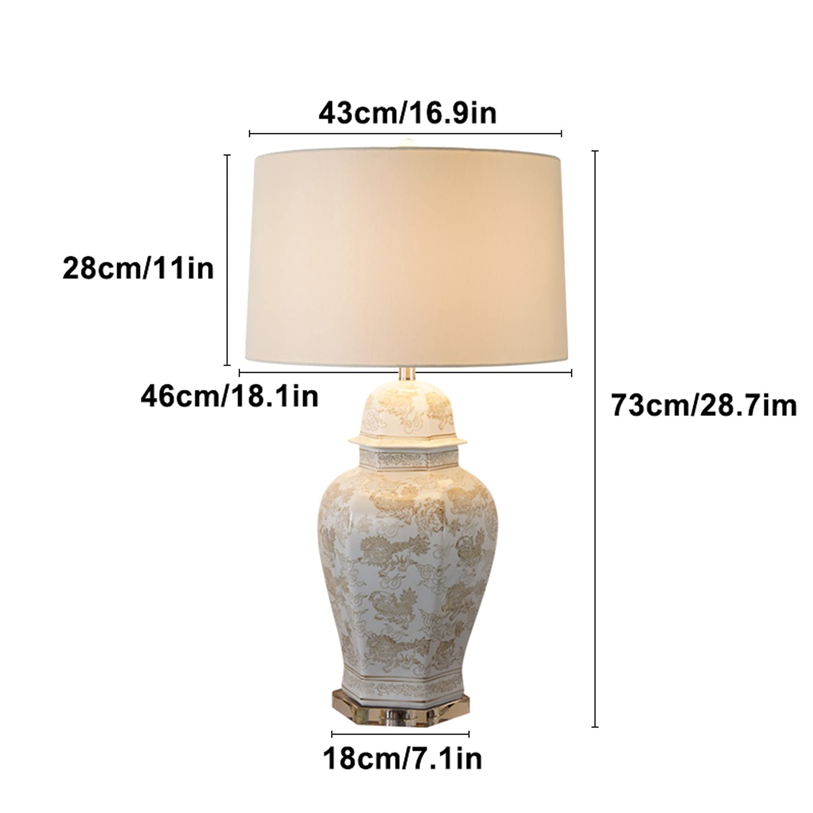 Luce da Scrivania Luce per la Lettura Lampade da tavolo retrò Lampade da comodino in ceramica con paralume in tessuto Lampade da comodino concise for Home Office Cafe Restaurant, 28,7"H Desk Light Lam