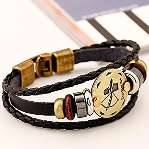Image of Young & Forever Zodiac Sign Multi-Strand Genuine Leather Bracelet for Men & Boys - Adjustable Tribal Wristband with Antique Metal Charm