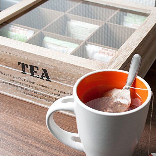 ToCi – Caja de té grandes, 24 x 24 x 8,5 cm (l x an x al), con 9 compartimentos para bolsas de té, caja de madera con tapa, diseño retro - Imagen 7