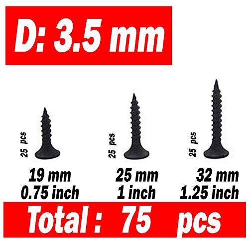 Rpi shop - Drywall Screw(D 3.5mm) 3 Size 6 X (19mm, 25mm, 32mm) Each 50 Pcs, Total : 150 Pcs (B084VR8JLD) Amazon Price History, Amazon Price Tracker