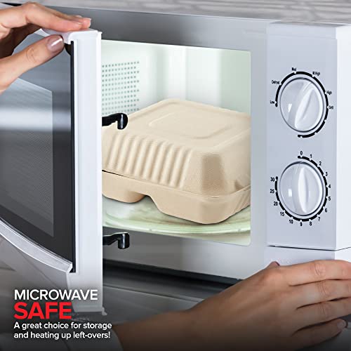 Clamshell Take Out Food Containers 8 X 8 (50 Pack) 3-Compartment, Disposable To Go Container, Togo Boxes With Lids, Trays For Lunch, Dinner, Meal-Prep, Eco Friendly, Compostable, Biodegradable #TOP5