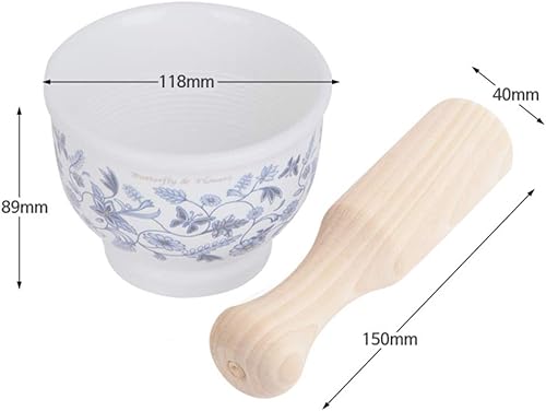 Miniatura 3 de Mortero de cerámica con patrón de mariposa y flor para especias, condimentos, pastas, pestos y guacamole gris coreano (azul)