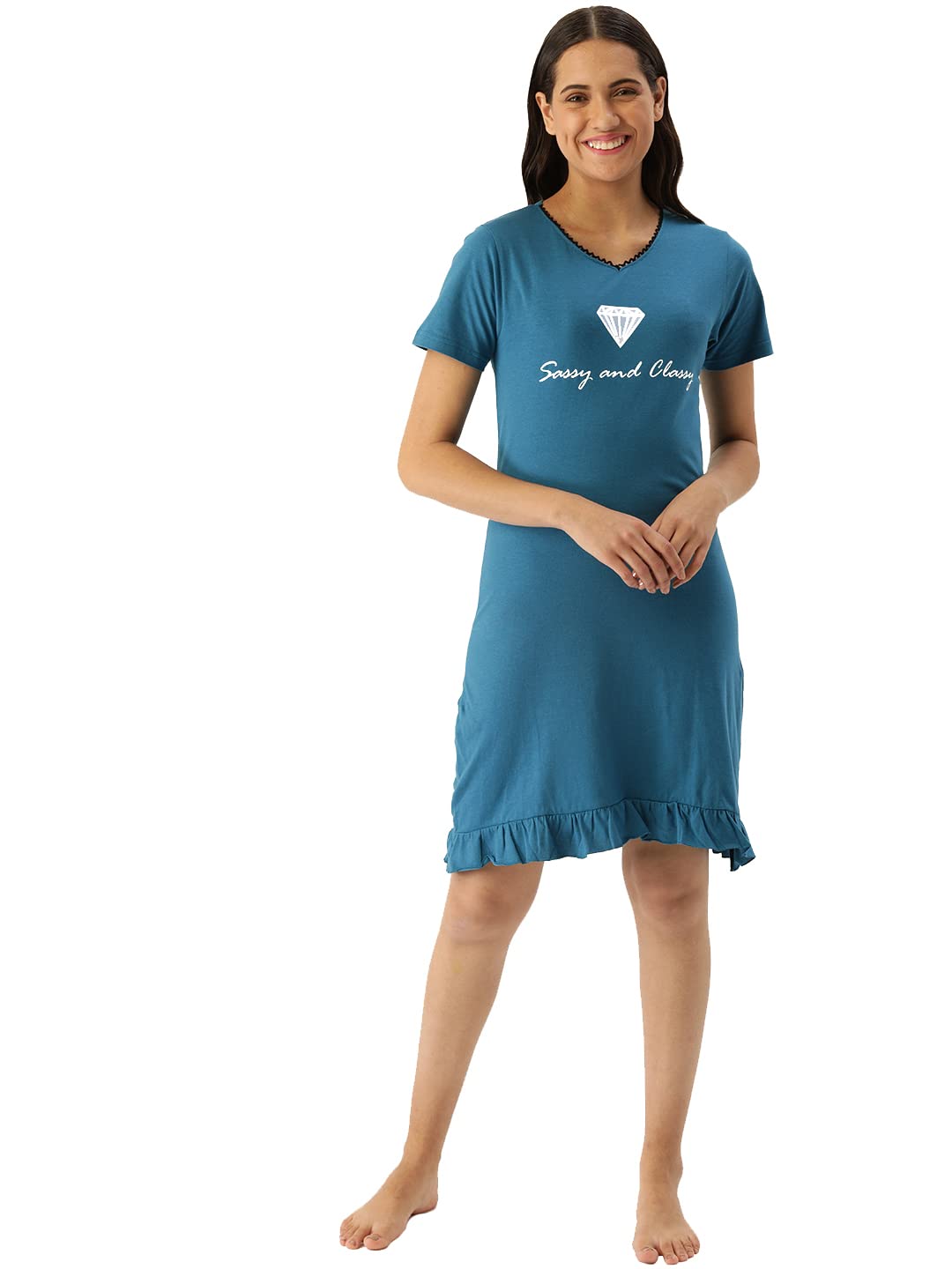 Slumber JillBlue Typography Print Pure Cotton Nightdress