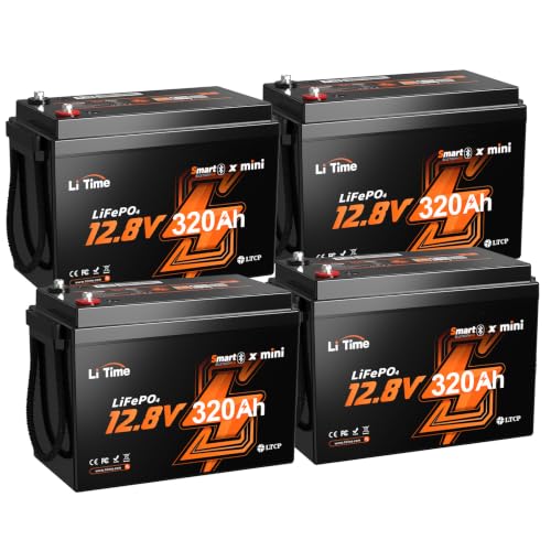 Image of Litime 4 Packs 12V 320Ah Mini LiFePO4 Battery with Bluetooth for RV